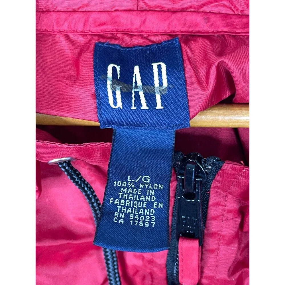 Vintage GAP Anorak Jacket Mens Large Red Nylon Pullover Pockets Rain Hoodie Y2K